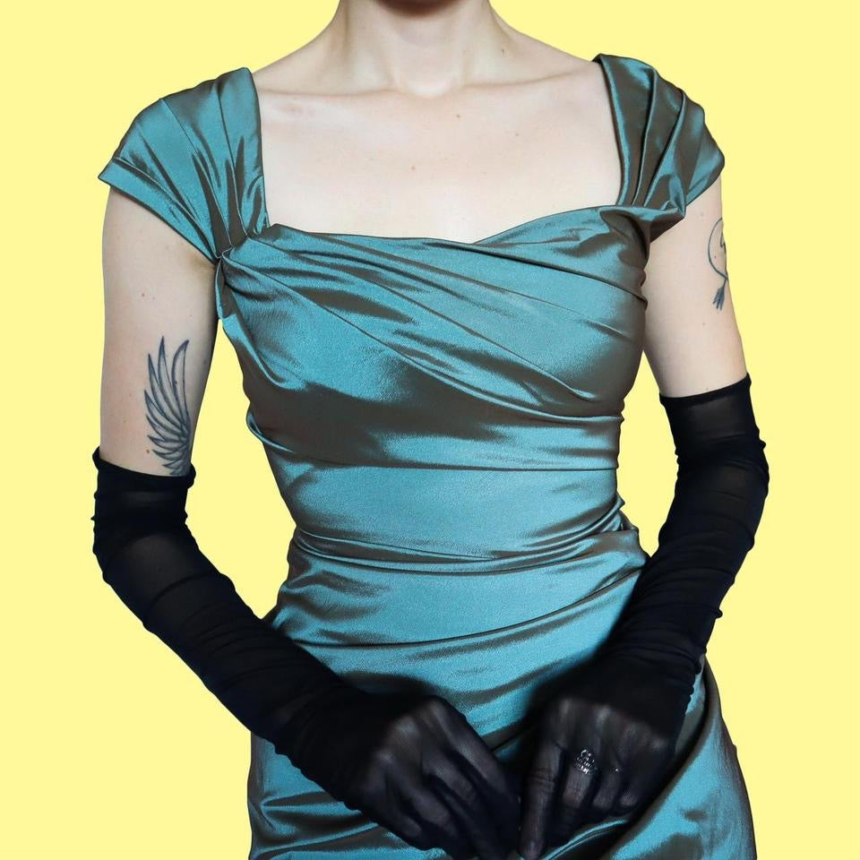 Designer Tadashi Shoji draped evening gown UK 12