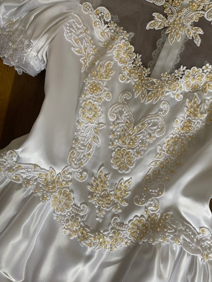 White 80s satin wedding dress uk 10-12