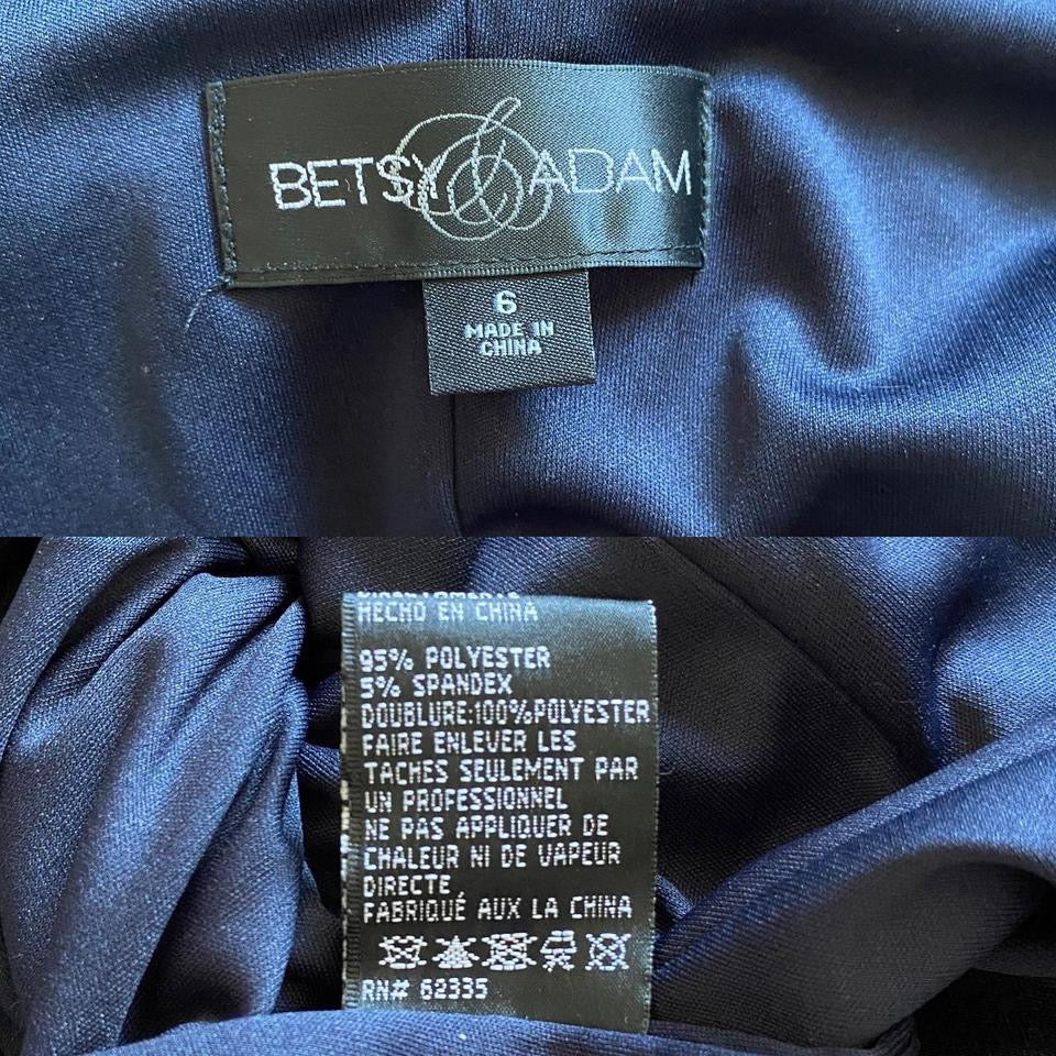 Betsy & Adam navy stretch satin frill dress uk 10-12