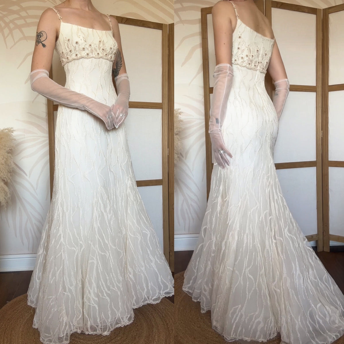 Warm ivory lace fishtail wedding dress uk 10