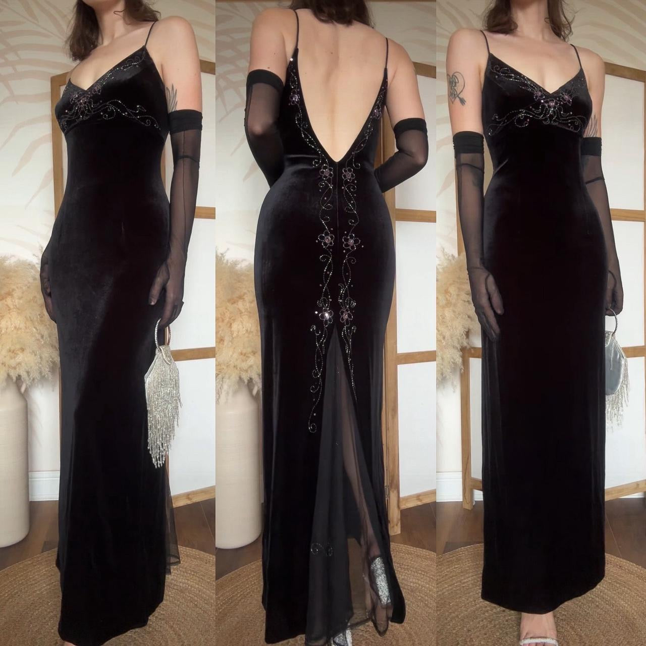 Flori black velvet 90s beaded gown uk 12 & 16 available