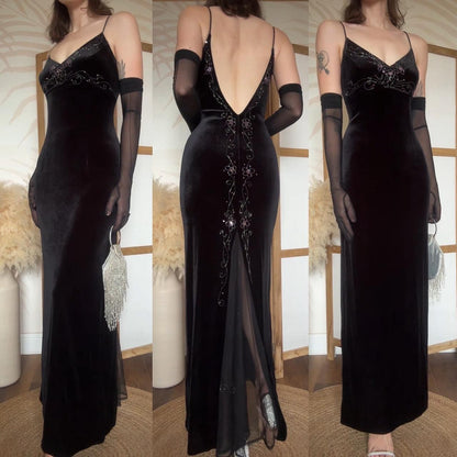 Flori black velvet 90s beaded gown uk 12 & 16 available