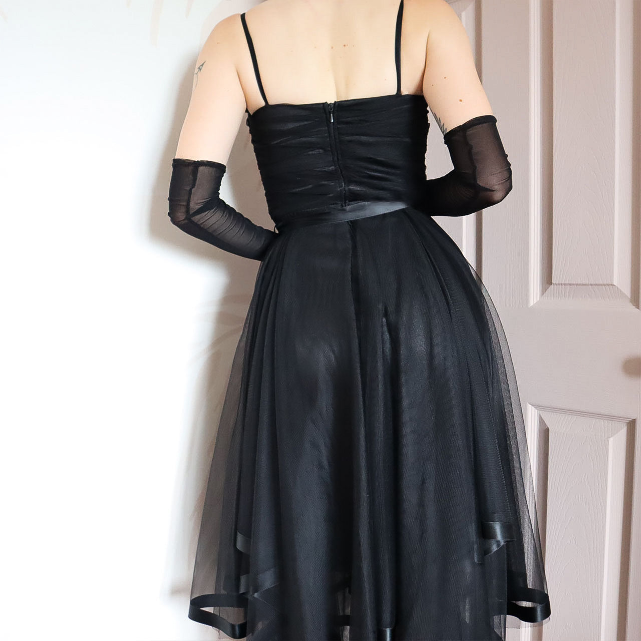 Vera Mont Black Layered Tulle Midi Dress UK 10