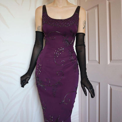 YVE London 100% silk beaded dress UK 12