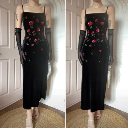 Monsoon black velvet stretch evening dress UK 12-14