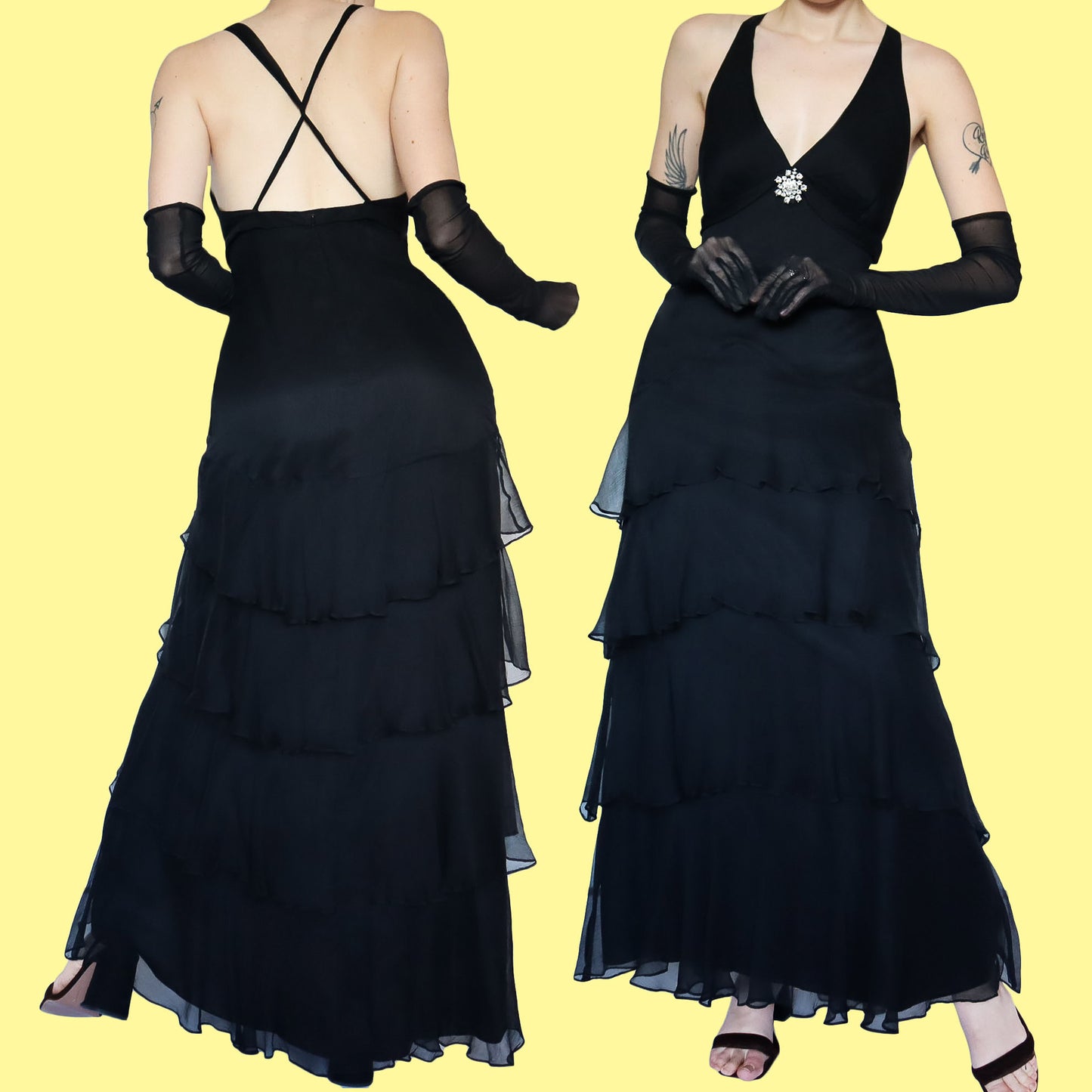 Black 100% silk evening gown UK 12