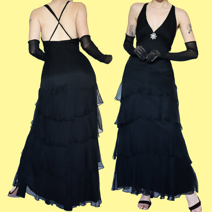 Black 100% silk evening gown UK 12