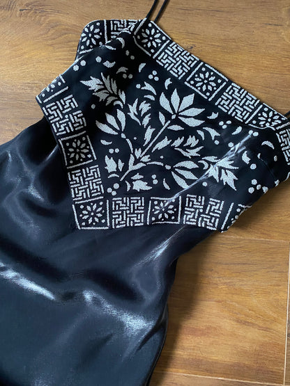 YVE London black silky slip dress UK 8-10