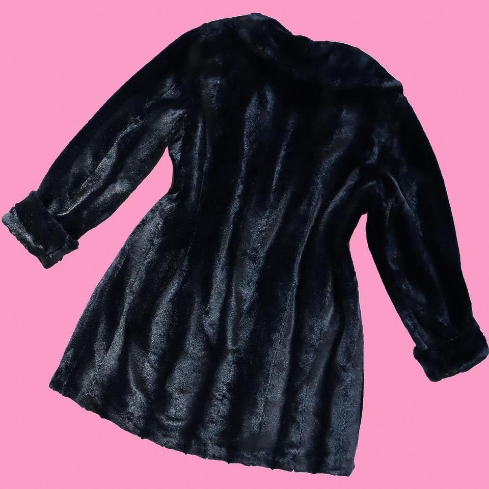 Black faux fur warm coat UK L