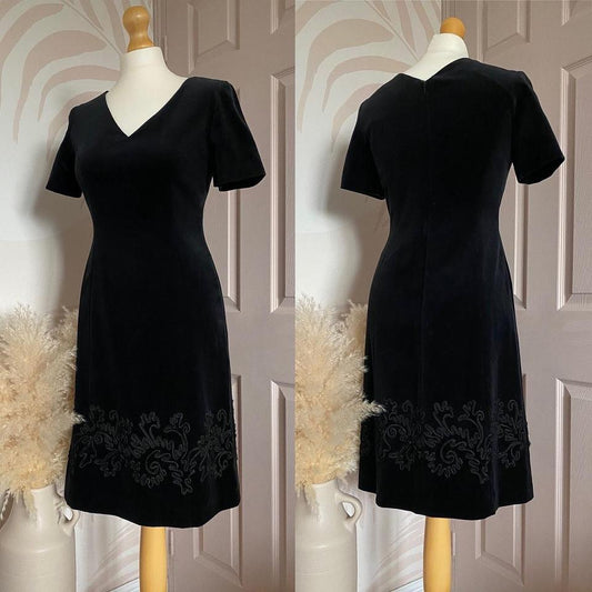 Vintage Laura Ashley black velvet short sleeve dress uk 10