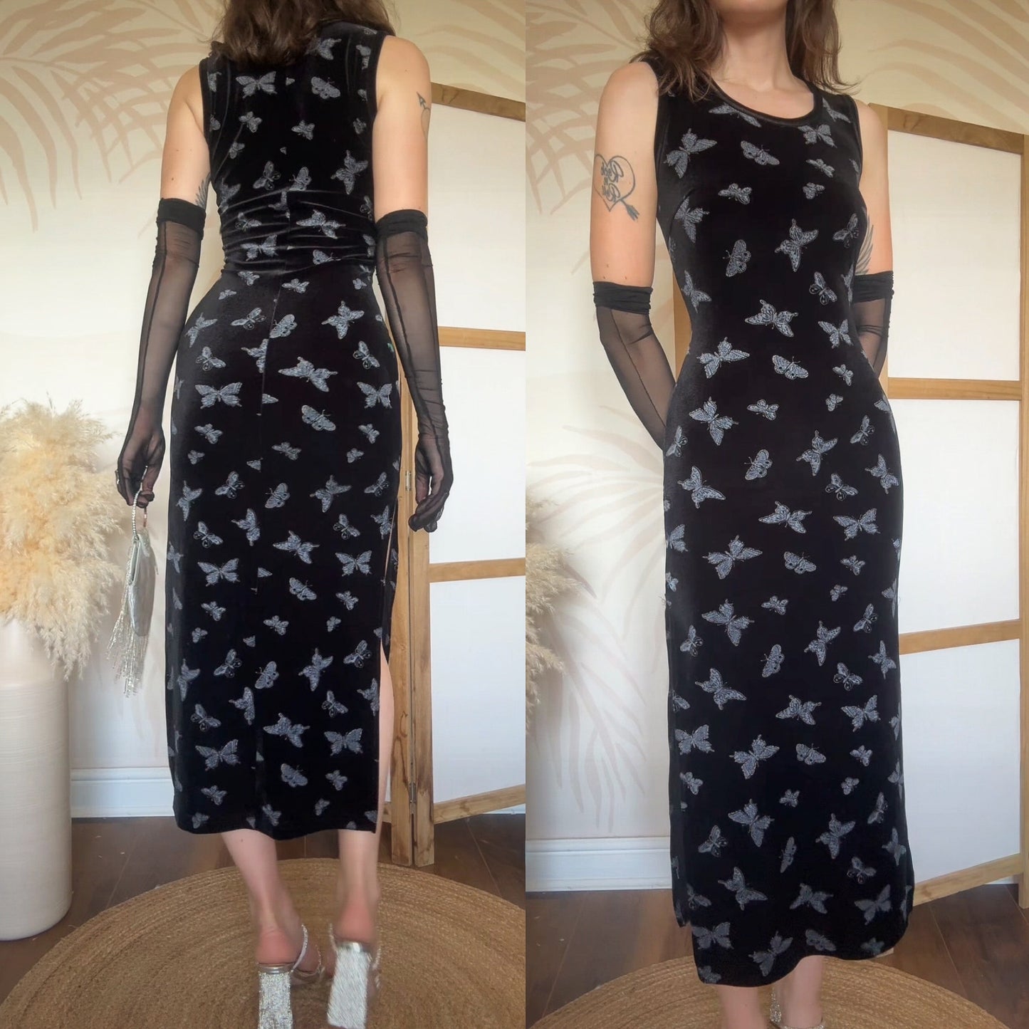 Black velvet butterfly y2k evening dress uk 10