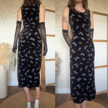 Black velvet butterfly y2k evening dress uk 10