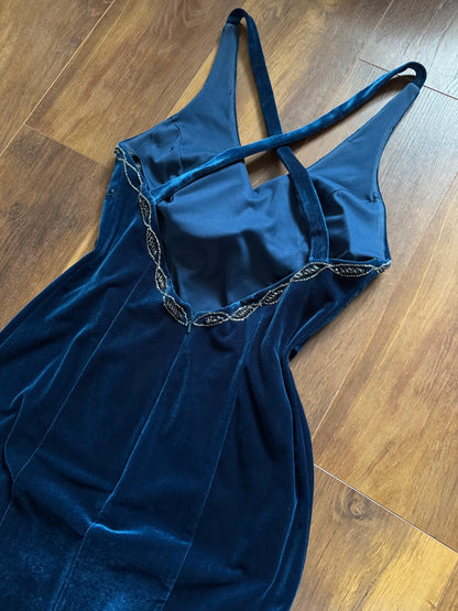 Niki Livas electric blue velvet evening dress uk 14