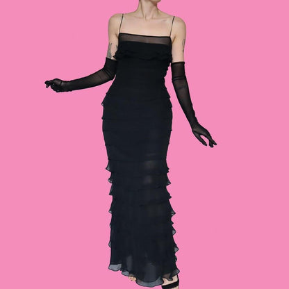 John Charles black layered evening dress UK 8