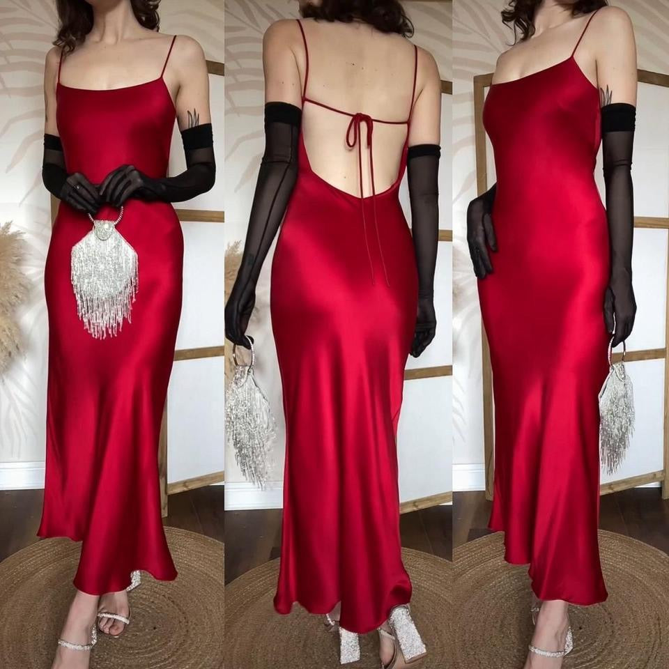 Shimmery red open back slip dress uk 10