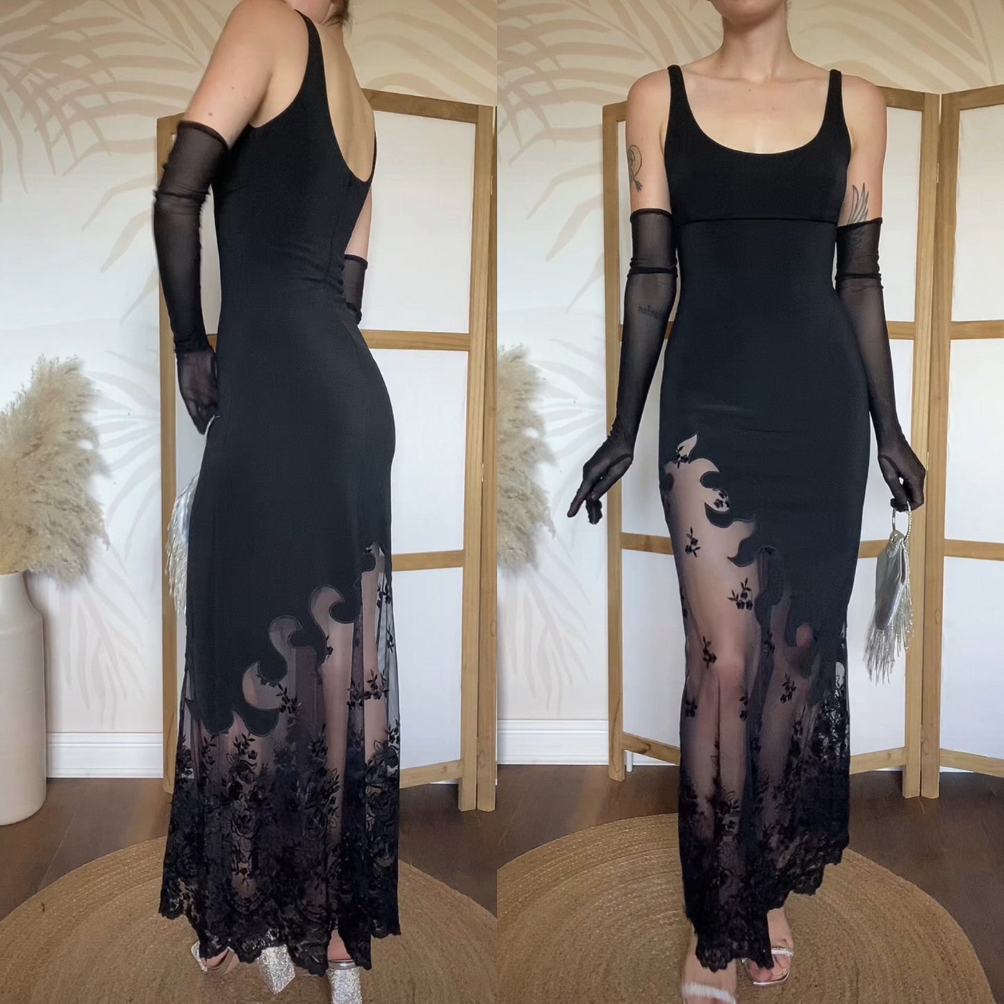 Bernshaw 90s black lace dress uk 10