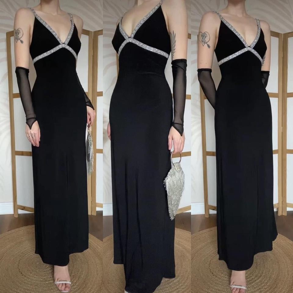 Black stretch Dave & Johnny evening dress uk 12