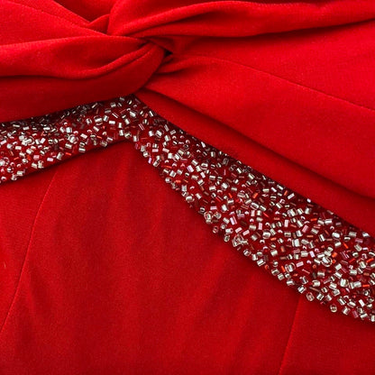 Red Niki Livas stretch evening gown UK 12