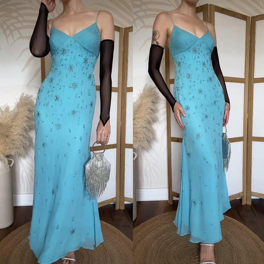 Light blue beaded 100% silk evening dress uk 10