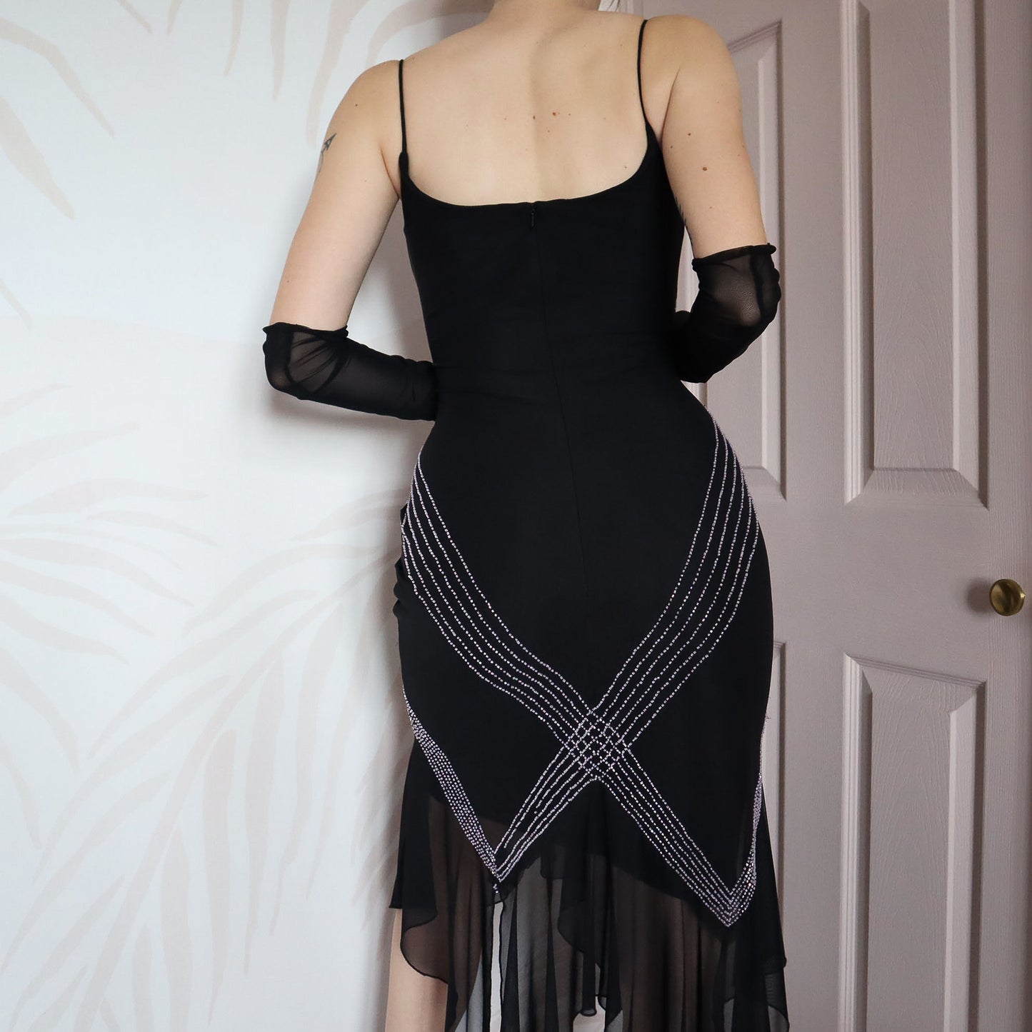 Black stretch beaded midi dress UK 12