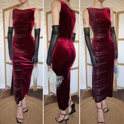 Frank Usher red velvet beaded evening dress uk 12