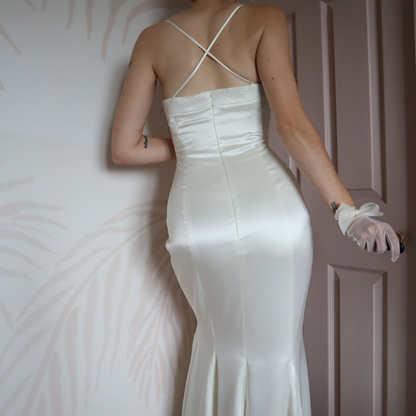 Ellis white corset beaded lace front wedding dress UK 12