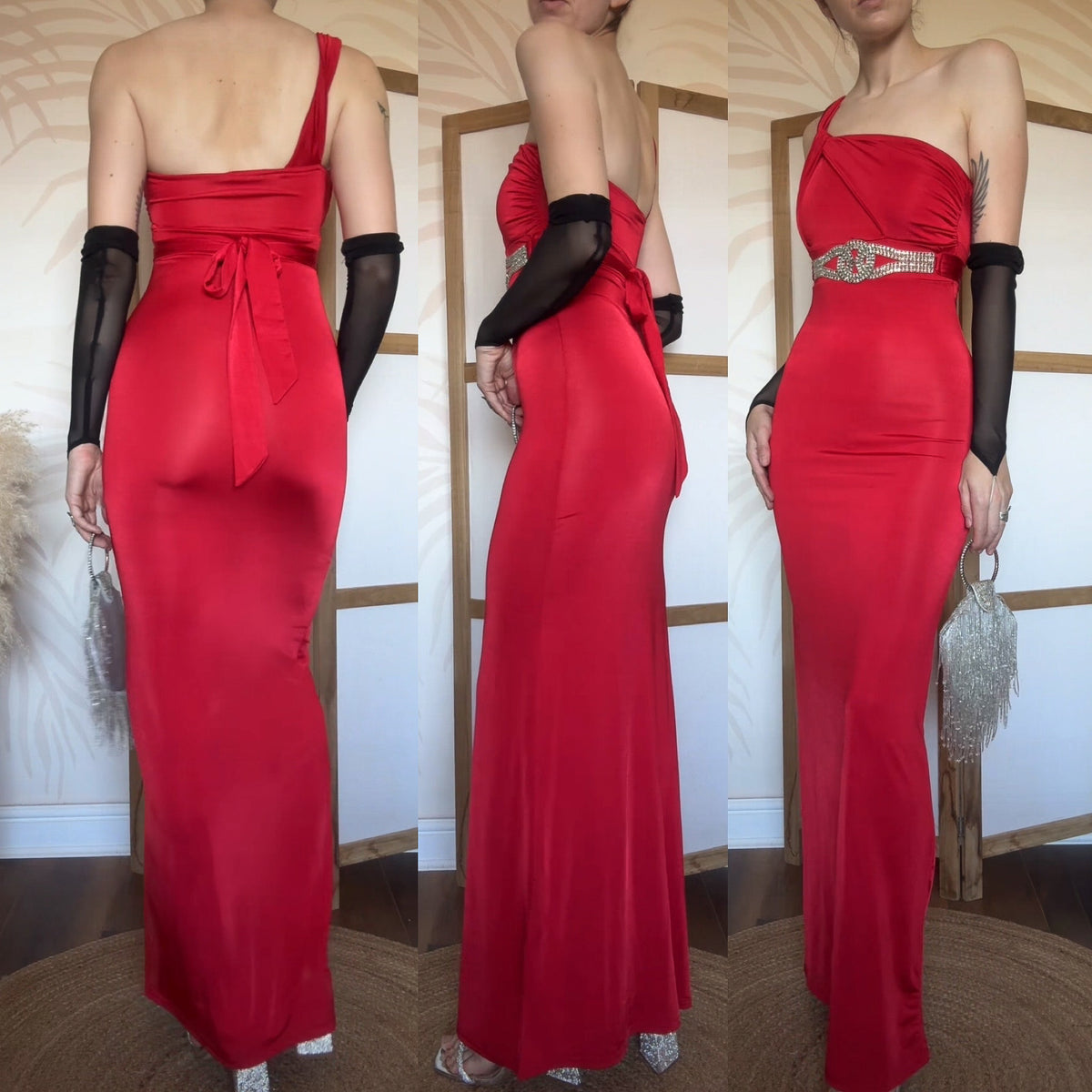 Red stretchy one shoulder evening dress uk 8