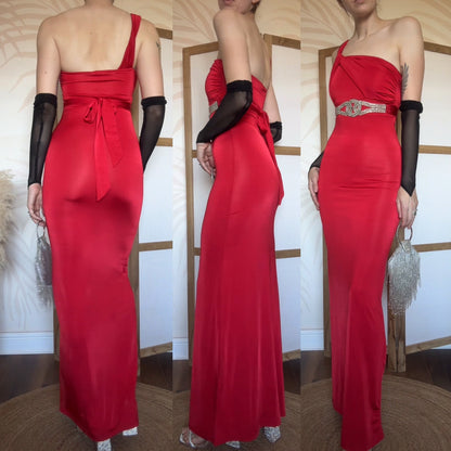 Red stretchy one shoulder evening dress uk 8