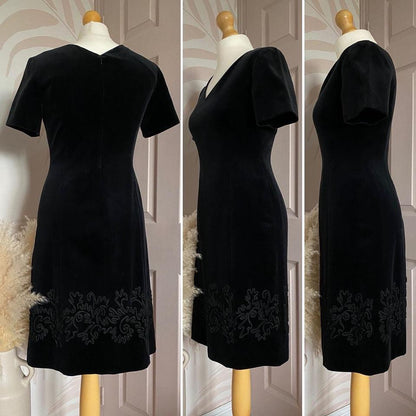 Vintage Laura Ashley black velvet short sleeve dress uk 10