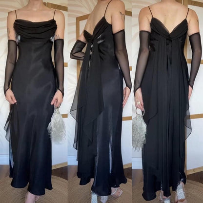 Silky black chiffon detail prom dress uk 14
