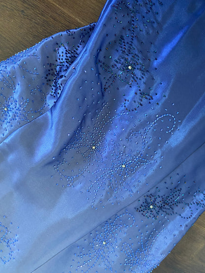Navy ombré satin beaded evening dress uk 10-12