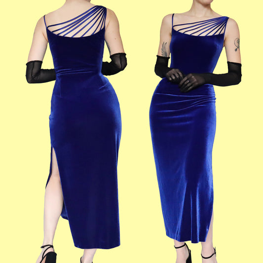 After Six electric blue velvet evening dress UK 14