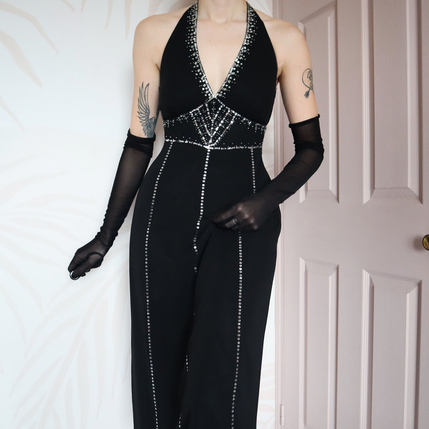 Black chiffon halter-neck midi dress UK 10