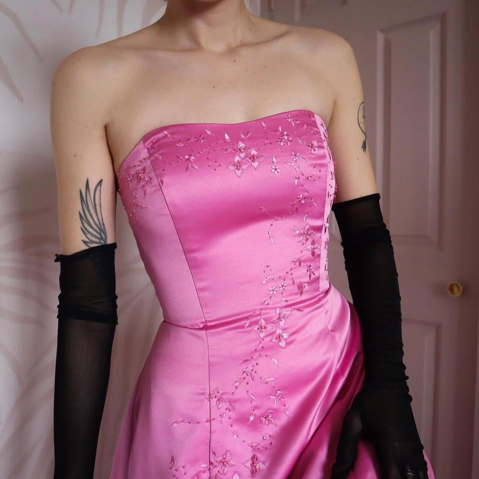 Hilary Morgan pink strapless a-line gown UK 10-12