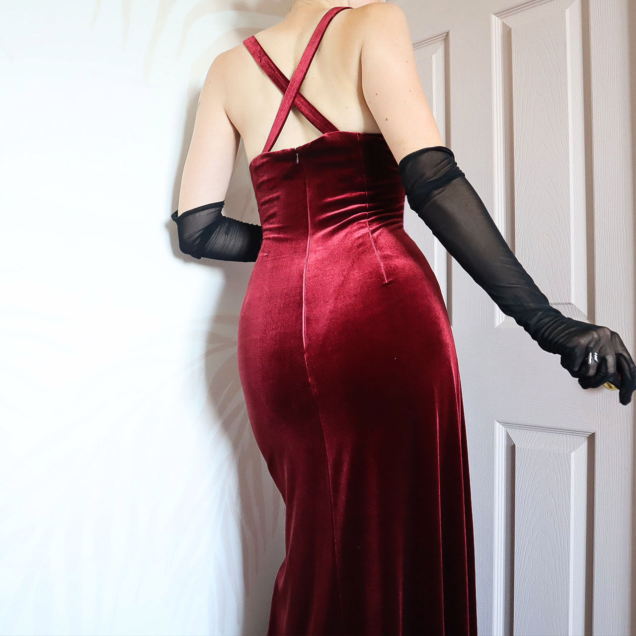 Kaliko red velvet stretch evening gown UK 12