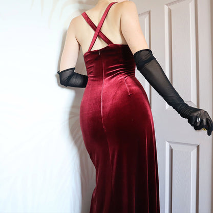 Kaliko red velvet stretch evening gown UK 12