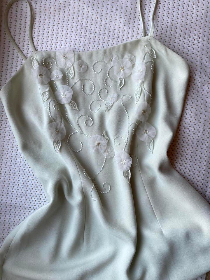 Medici pale green fitted evening dress UK 10