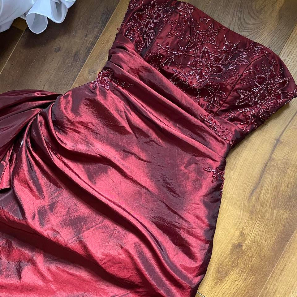 Red strapless beaded prom dress uk 14