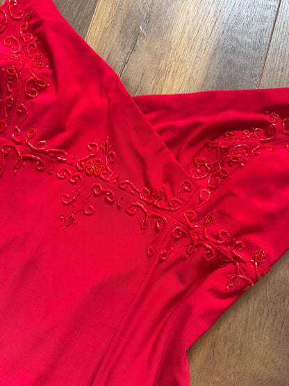Flori red stretch beaded evening dress UK 14