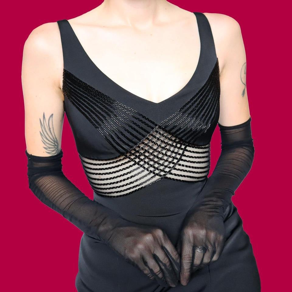 Frank Usher black beaded dress UK 10