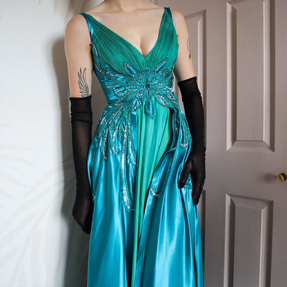 Blue & Green Butterfly Evening Gown UK 6