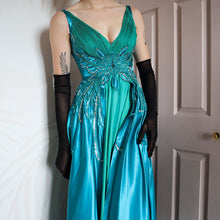 Load image into Gallery viewer, Blue &amp; Green Butterfly Evening Gown UK 6
