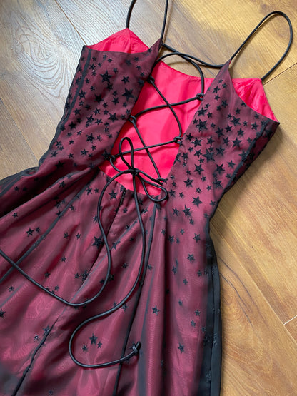 Red glittery star a-line prom dress uk 10