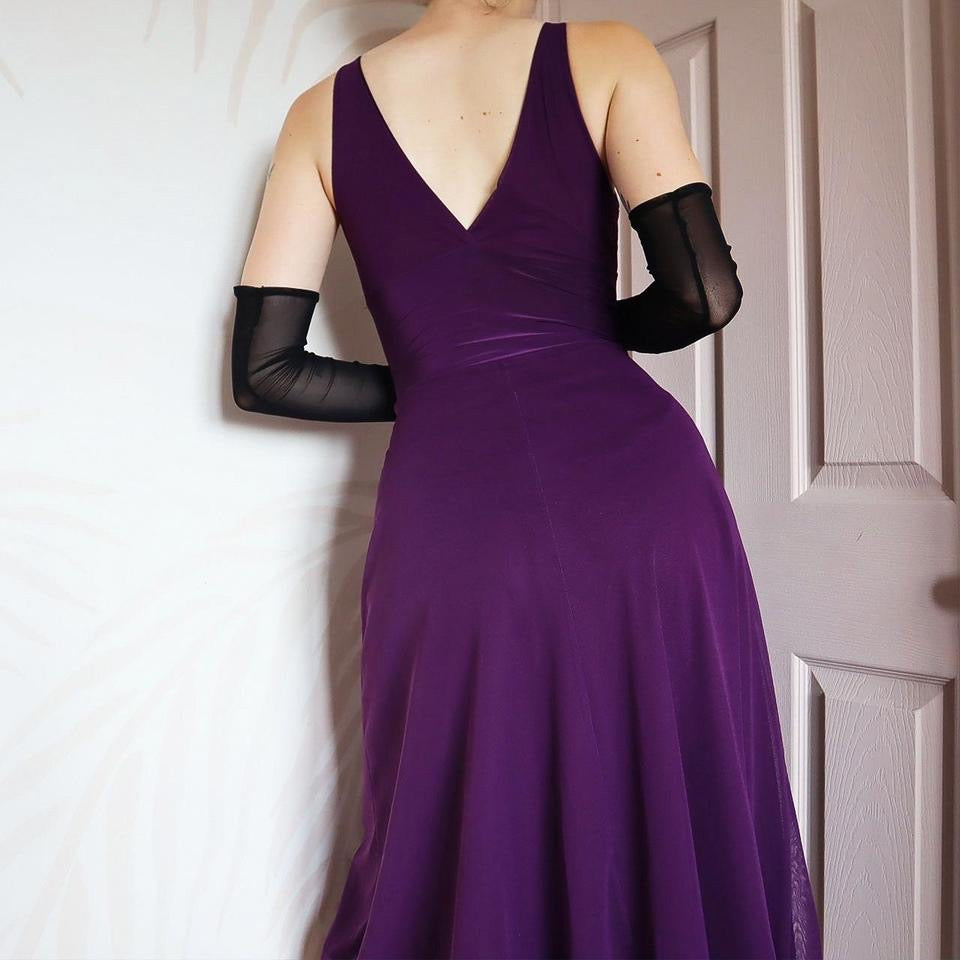 Purple stretch evening midi dress UK S