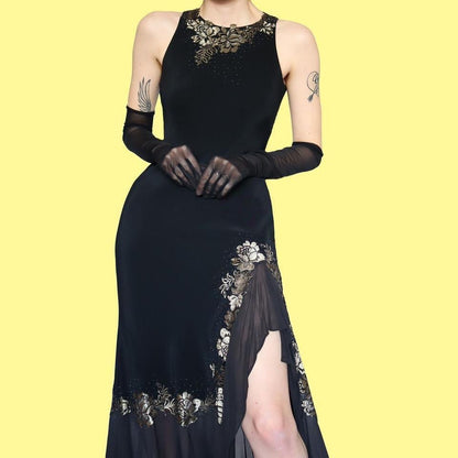 Black open back lace midi dress UK 6-8