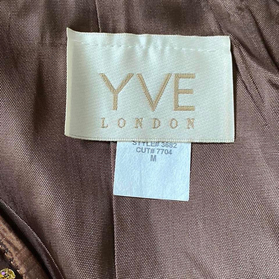 YVE London silky brown layered evening gown UK 12