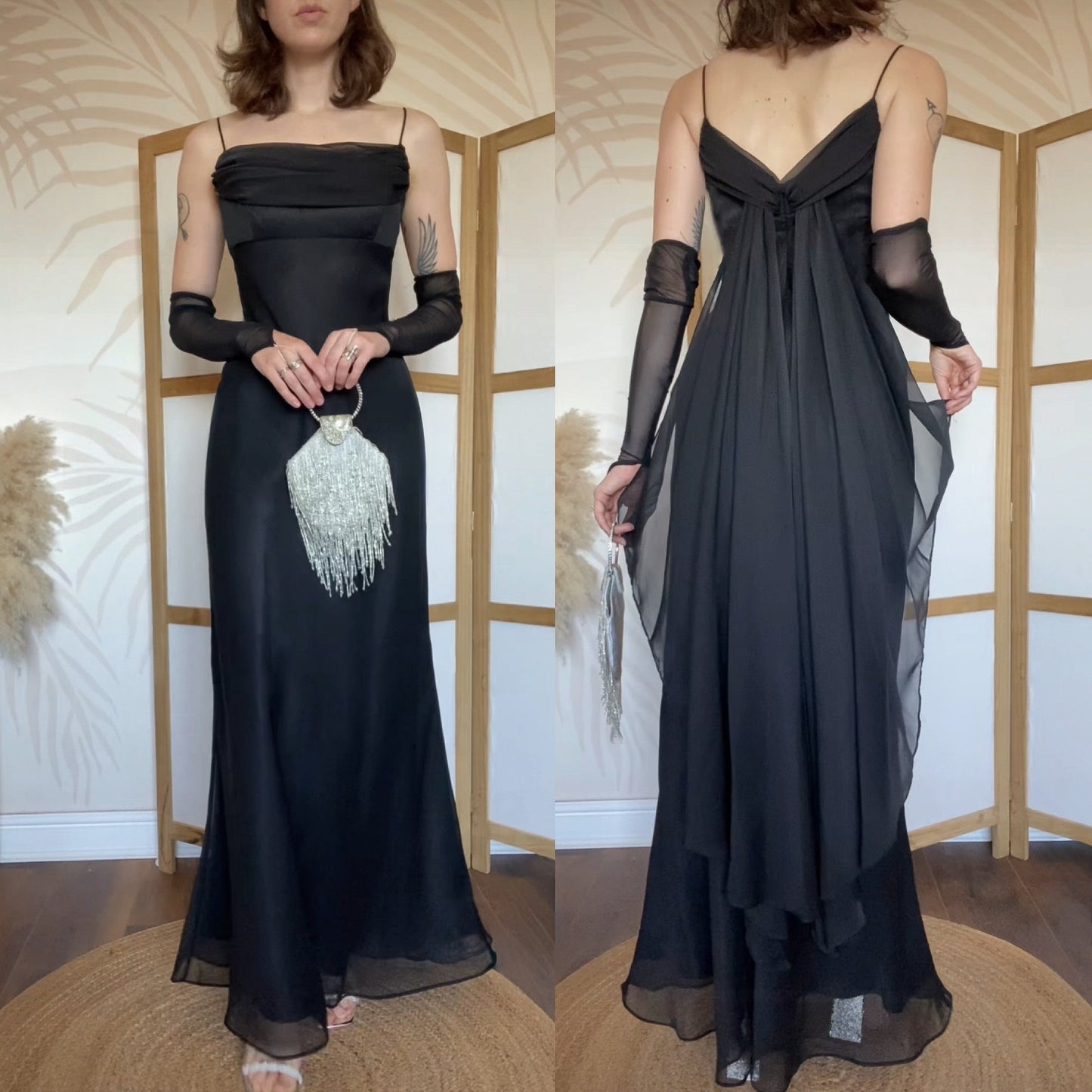 Tiffany’s black chiffon prom dress uk 10-12