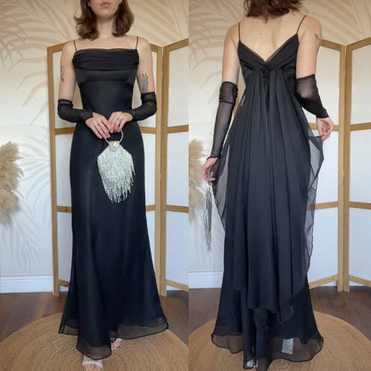 Tiffany’s black chiffon prom dress uk 10-12