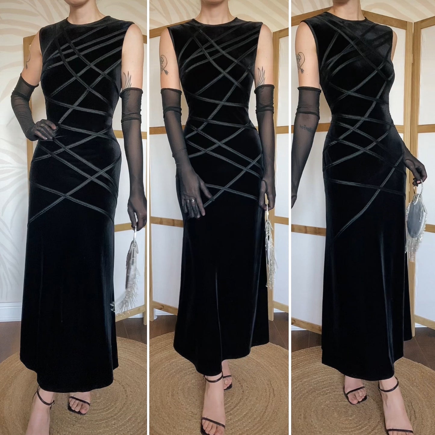 Simon Ellis black velvet stretch evening dress uk 14