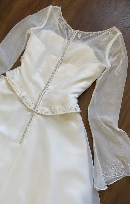 Ivory chiffon long sleeve wedding dress uk 10
